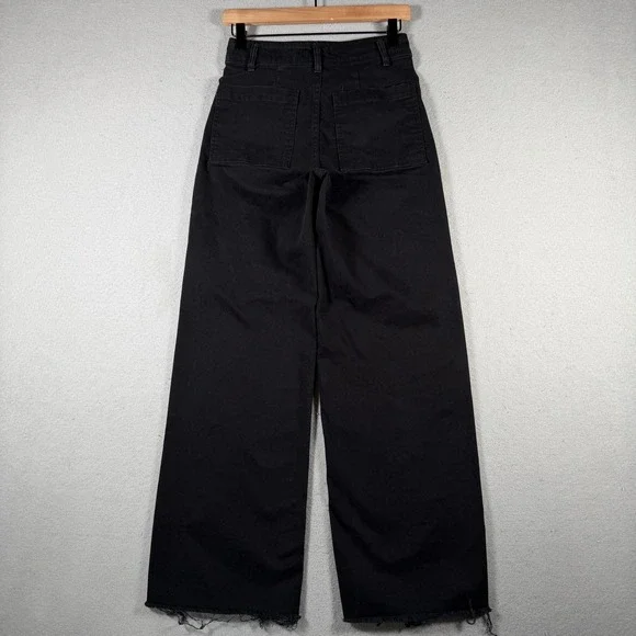 OAT New York Black High Rise Wide Leg Raw Hem Pants P0004-SJMX Size 2/26 - Picture 2 of 15